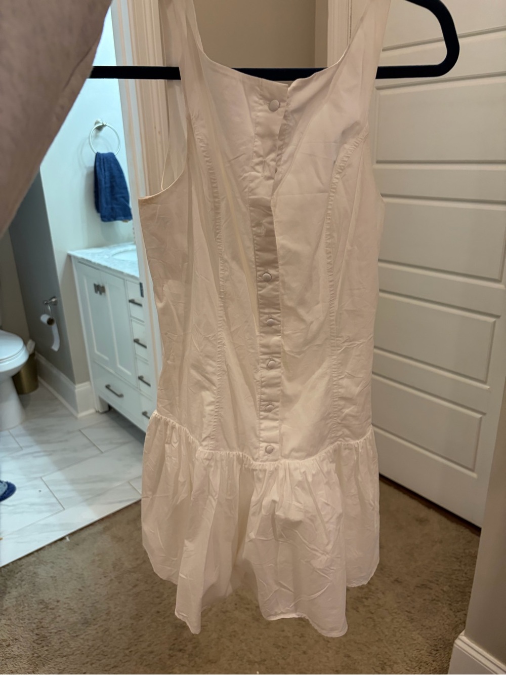Aritzia White Sleeveless Button-Front Ruffle-Hem Mini Dress